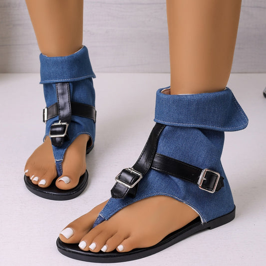 Toe-Post Buckle Sandals in Blue - women's thong sandals
