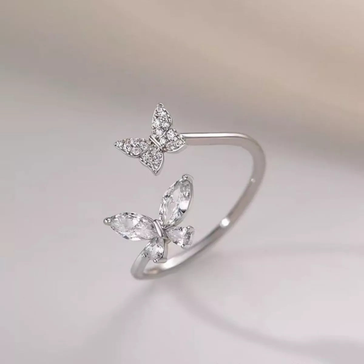 Sterling Silver Zircon Butterfly Open Ring - alternate ring view