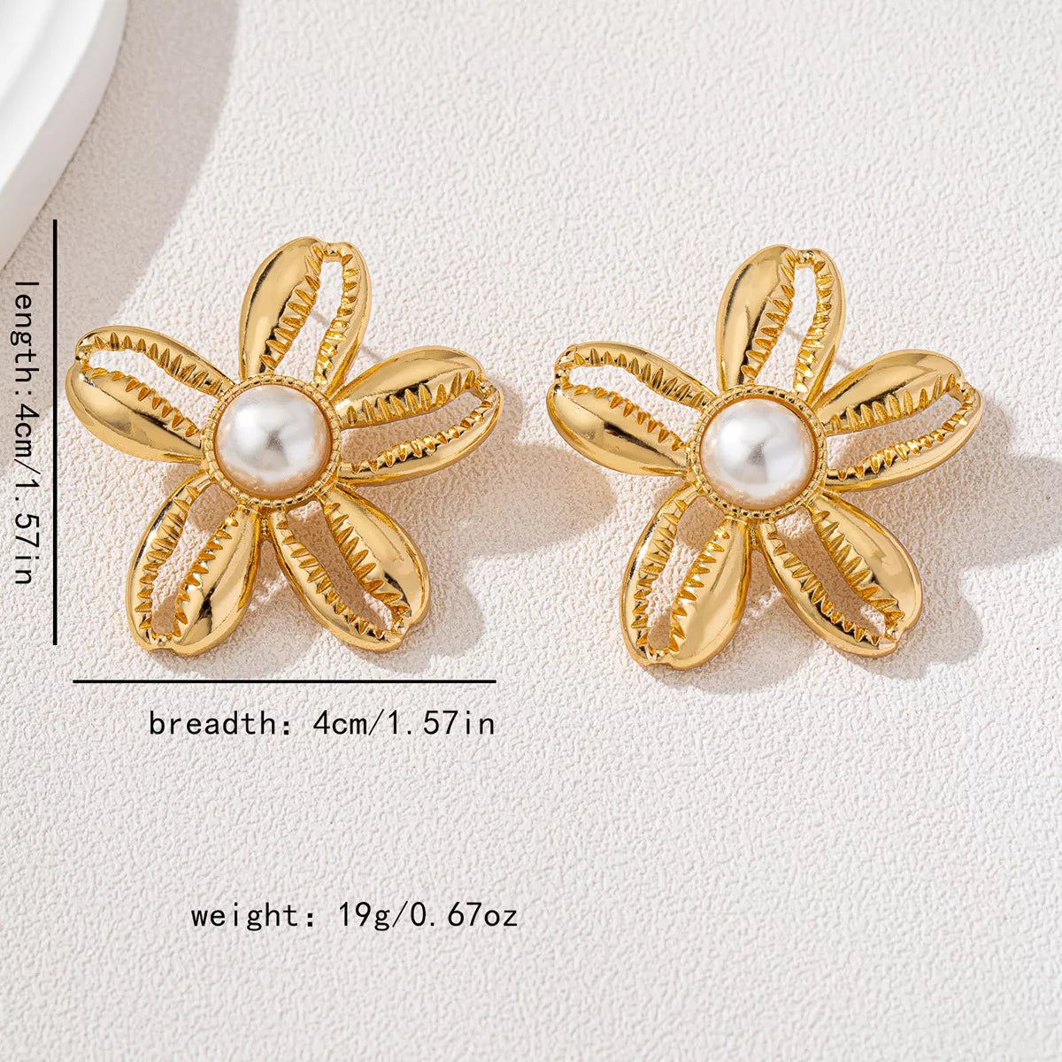 18K Gold-Plated Gold Flower Synthetic Pearl Stud Earrings - alternate earring view
