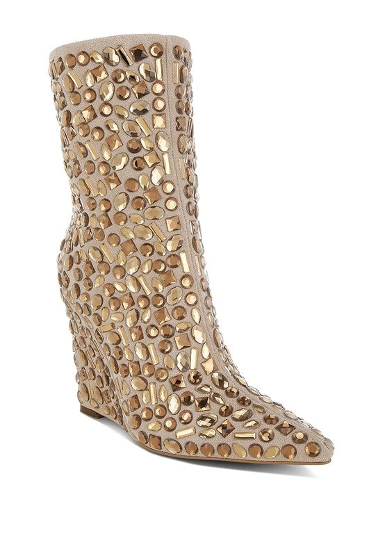 Diamante Wedge Heel Boots