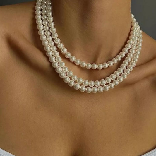 Three-Layered Pearl Necklace in Ivory - women's layered necklace