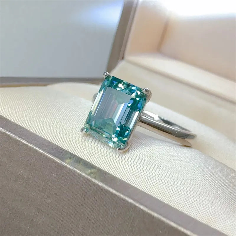 2 Carat Sterling Silver Rectangle Moissanite Ring in Silver - women's ring