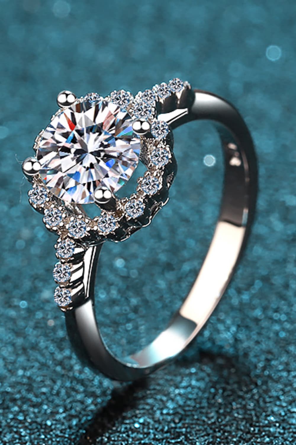 1 Carat Moissanite Rhodium-Plated Halo Ring in Silver - women's halo ring
