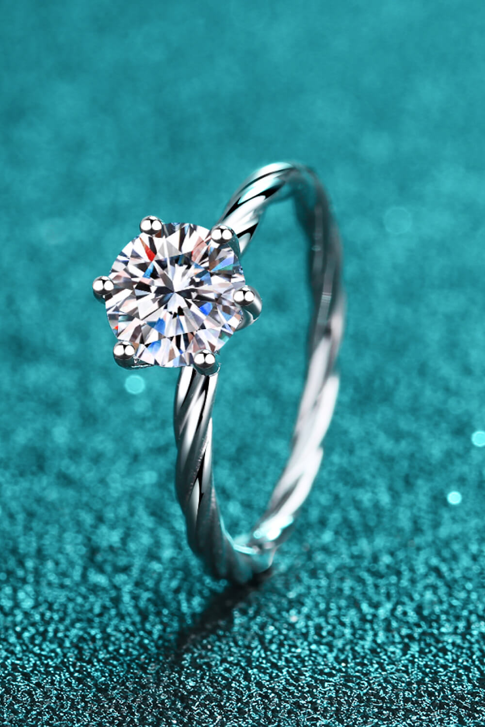 1 Carat Moissanite 6-Prong Twisted Ring in Silver - women's ring