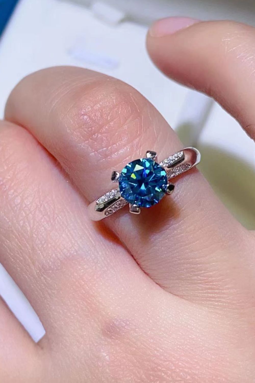 1 Carat Moissanite 4-Prong Ring in Sky Blue - women's ring