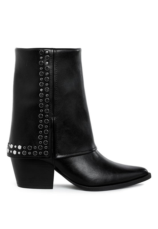 Stud Embellished Foldover Boots