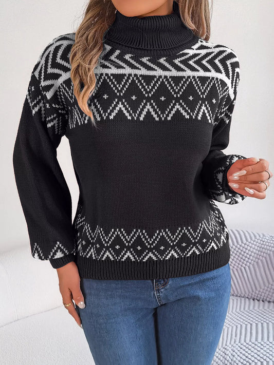 Turtleneck Dropped-Shoulder Sweater in Black - women's turtleneck sweater