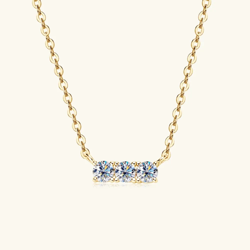 Sterling Silver Inlaid Moissanite Bar Necklace in Gold - women's necklace