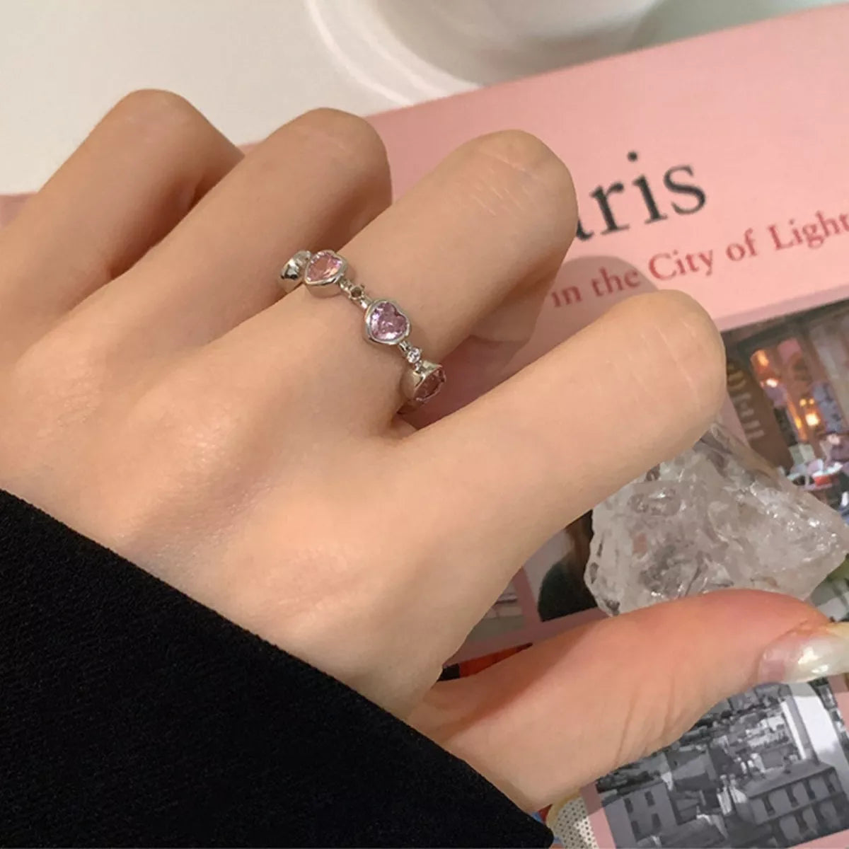 Sterling Silver Zircon Heart Ring in Silver - women's ring