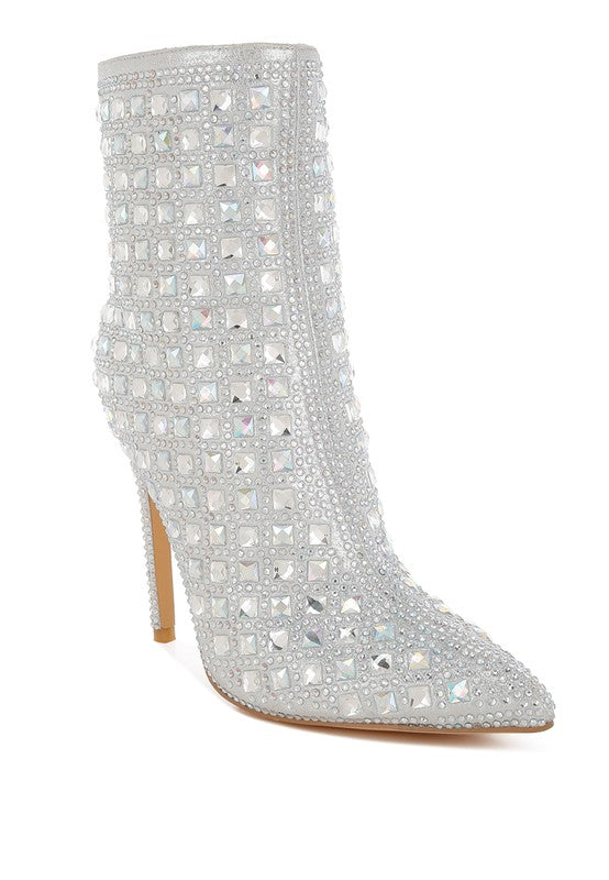 Pointed Rhinestones Stiletto Boots