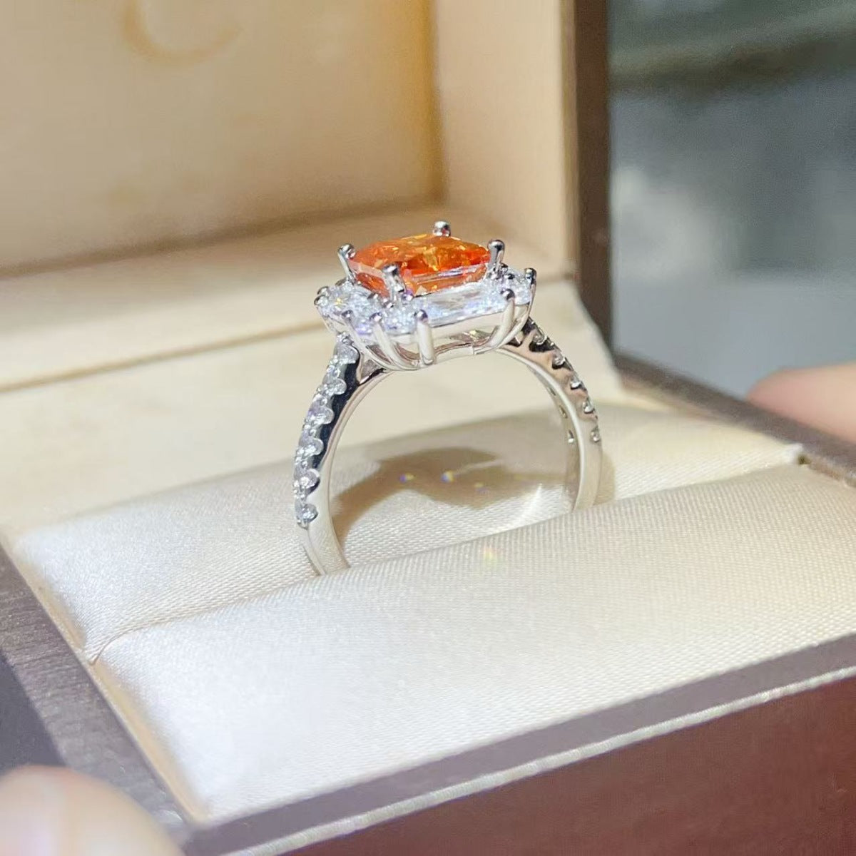 3 Carat Moissanite Sterling Silver Ring in Sherbet - women's ring