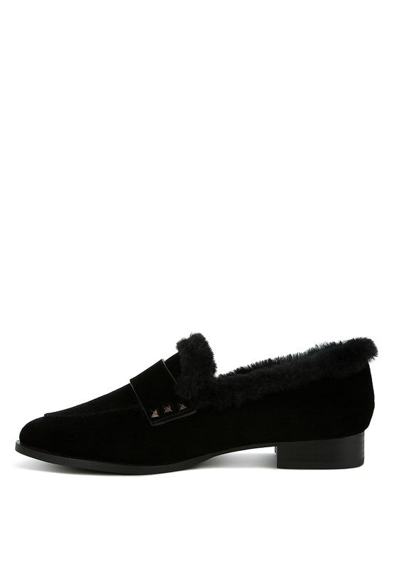 Fur Trim Suede Loafers