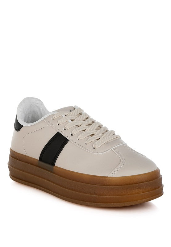 Faux Leather Lace-Up Sneakers