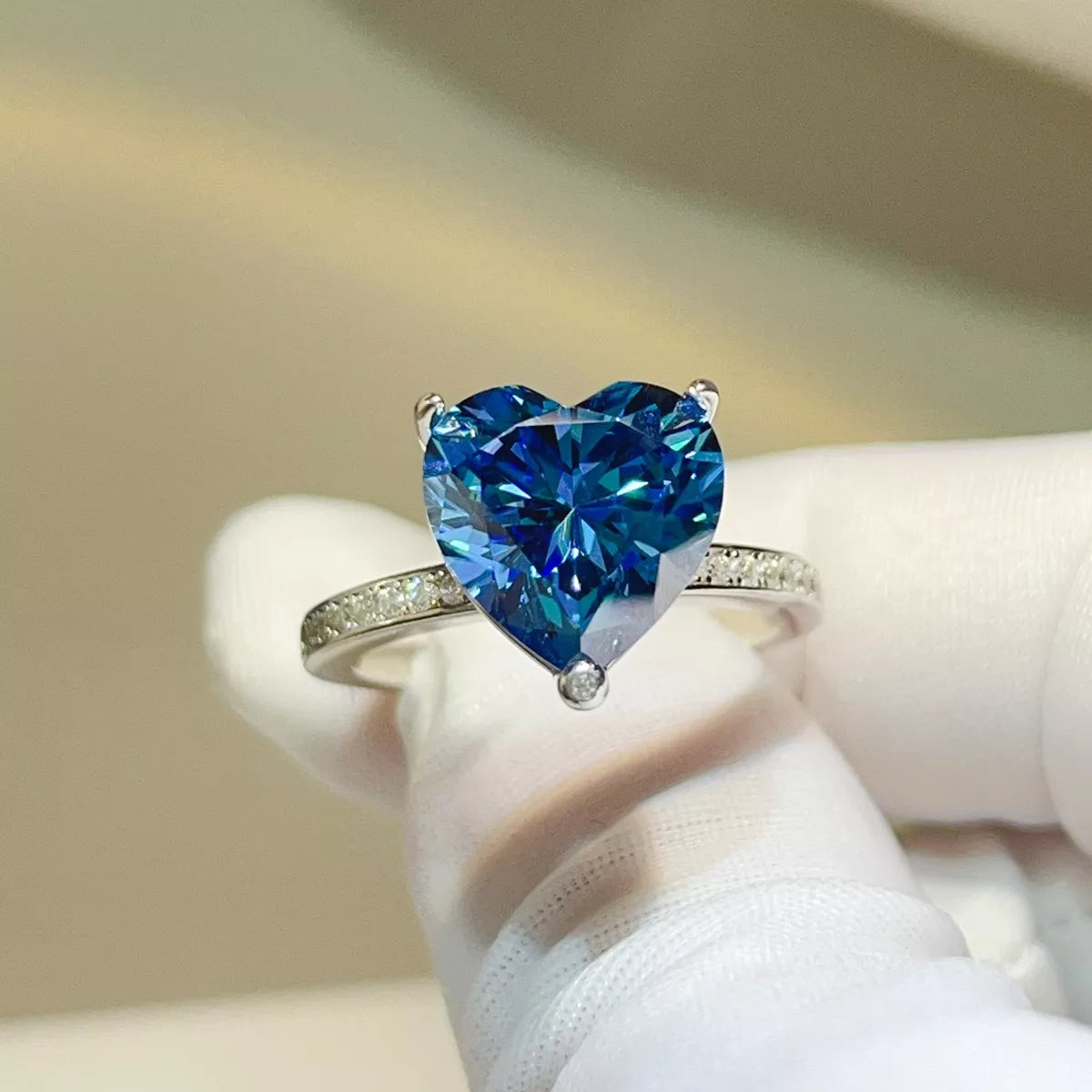 Sterling Silver Zircon Heart Ring in Blue - women's ring