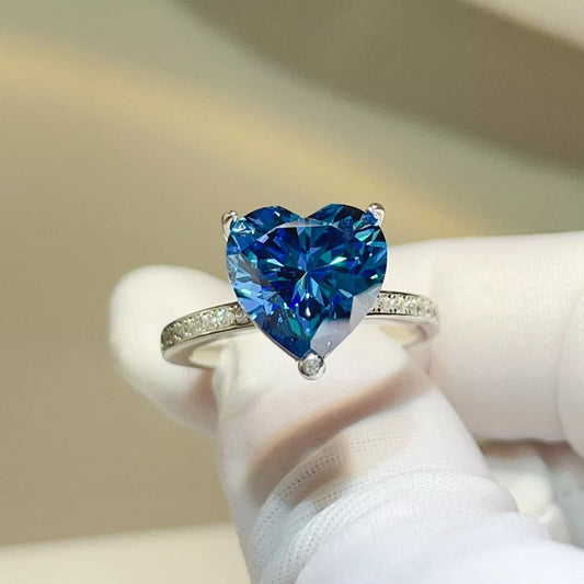 Sterling Silver Zircon Heart Ring in Blue - women's ring