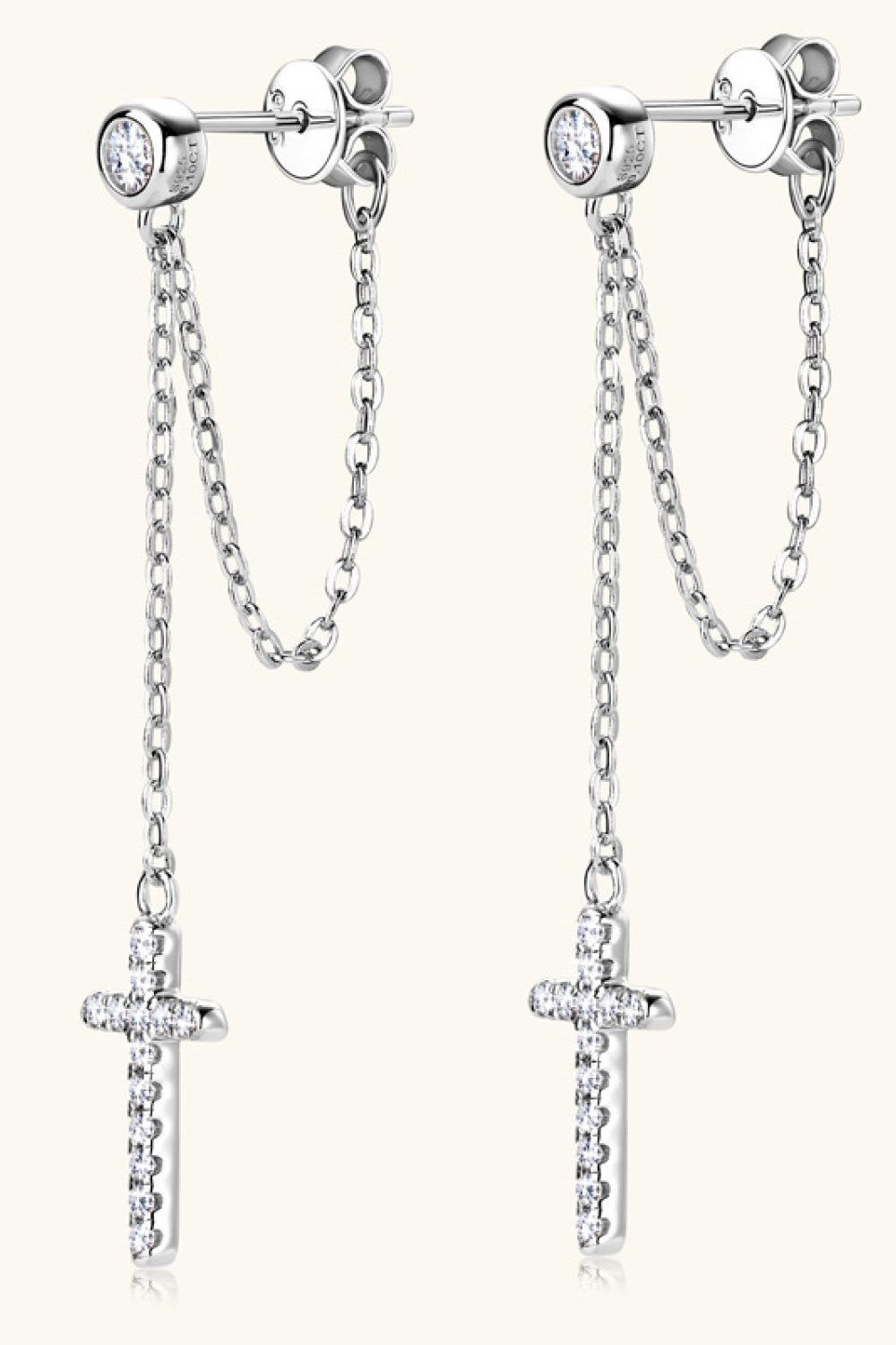 Moissanite Sterling Silver Cross Earrings - alternate earring view