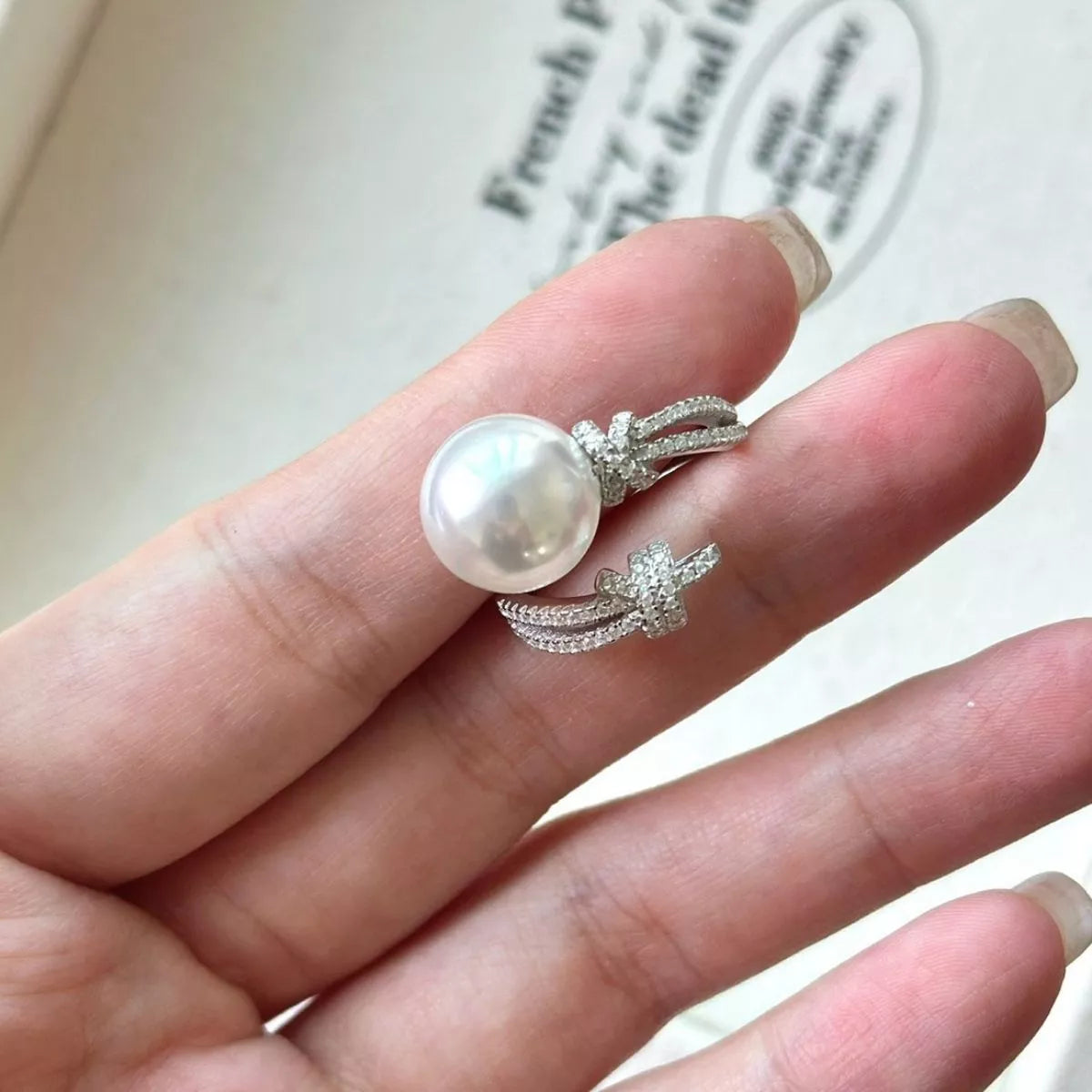 Pearl Zircon Bypass Ring - alternate ring view