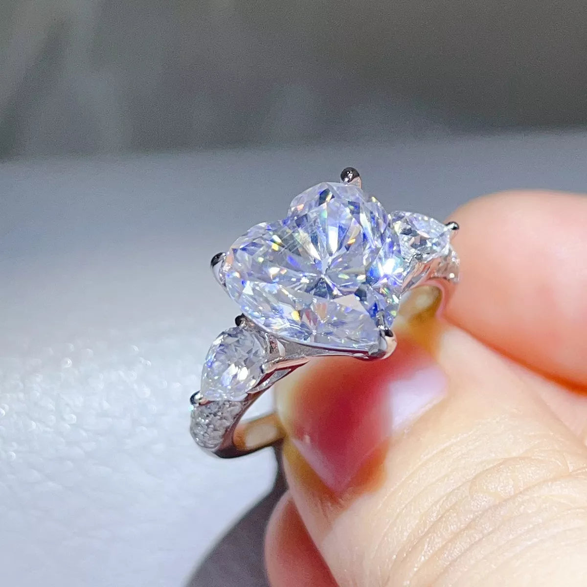 6 Carat Sterling Silver Moissanite Heart Ring in Silver - women's ring