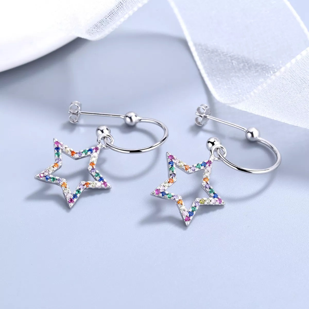 Star C-Hoop Dangle Earrings - alternate earring view