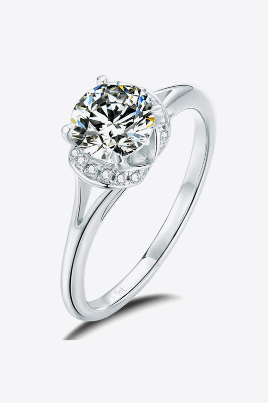 1 Carat Moissanite Split Shank Ring in Silver - women's ring