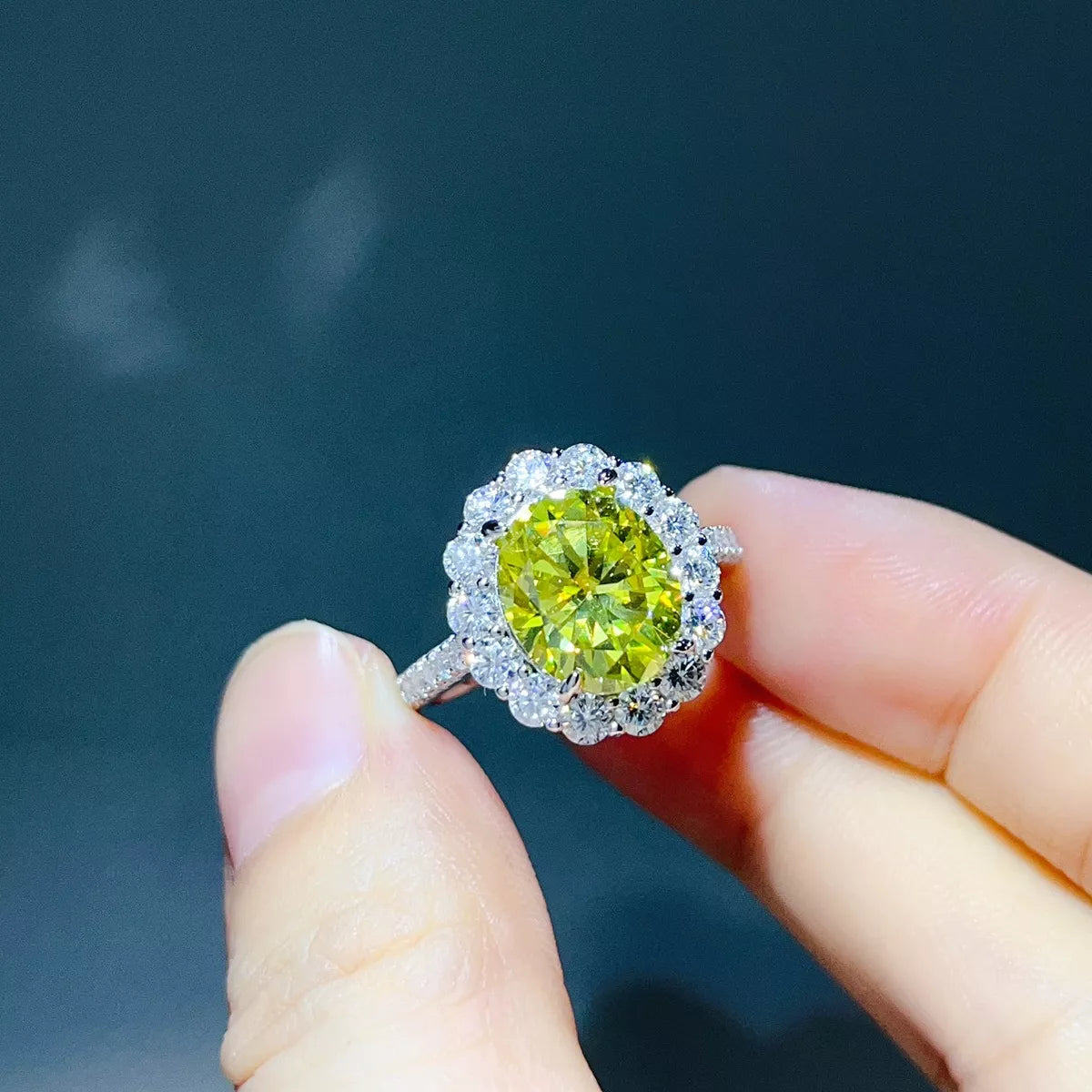 5 Carat Moissanite Sterling Silver Round Ring in Light Yellow - women's ring