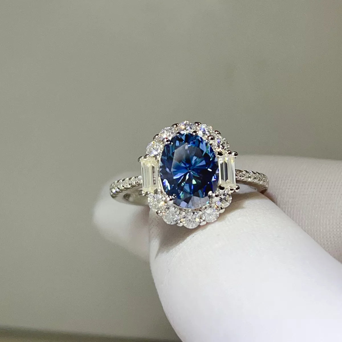 3 Carat Sterling Silver Moissanite Ring in Blue - women's ring