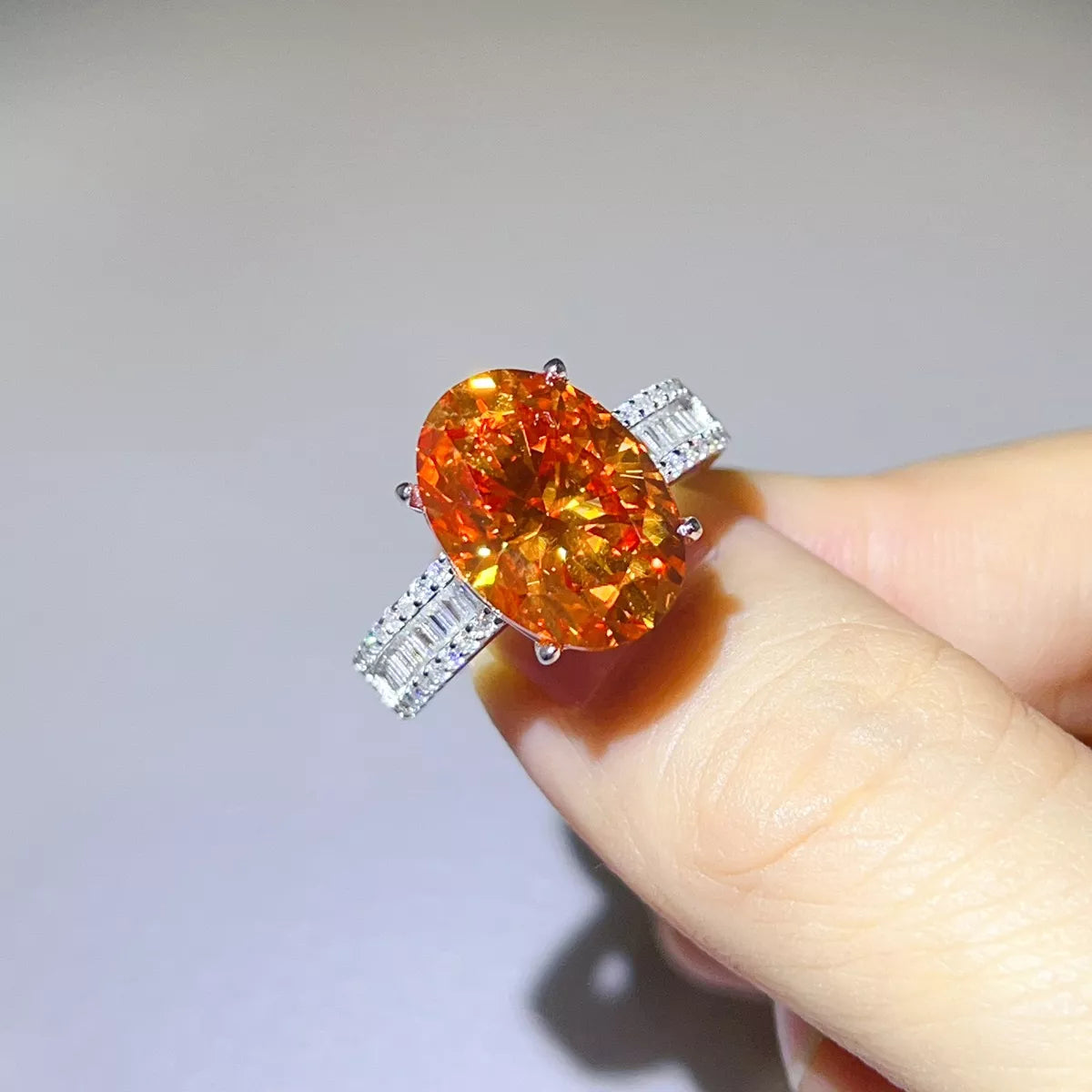 8 Carat Sterling Silver Moissanite Oval Ring in Coral - women's ring