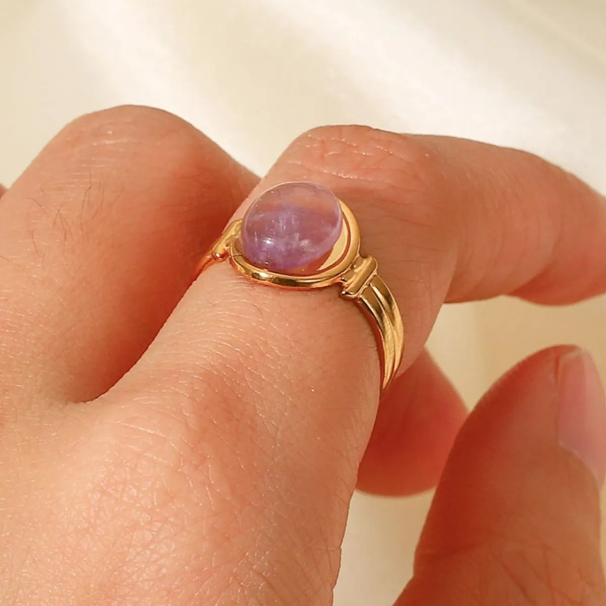 Vintage Natural Stone Gold-Plated Adjustable Ring - alternate ring view