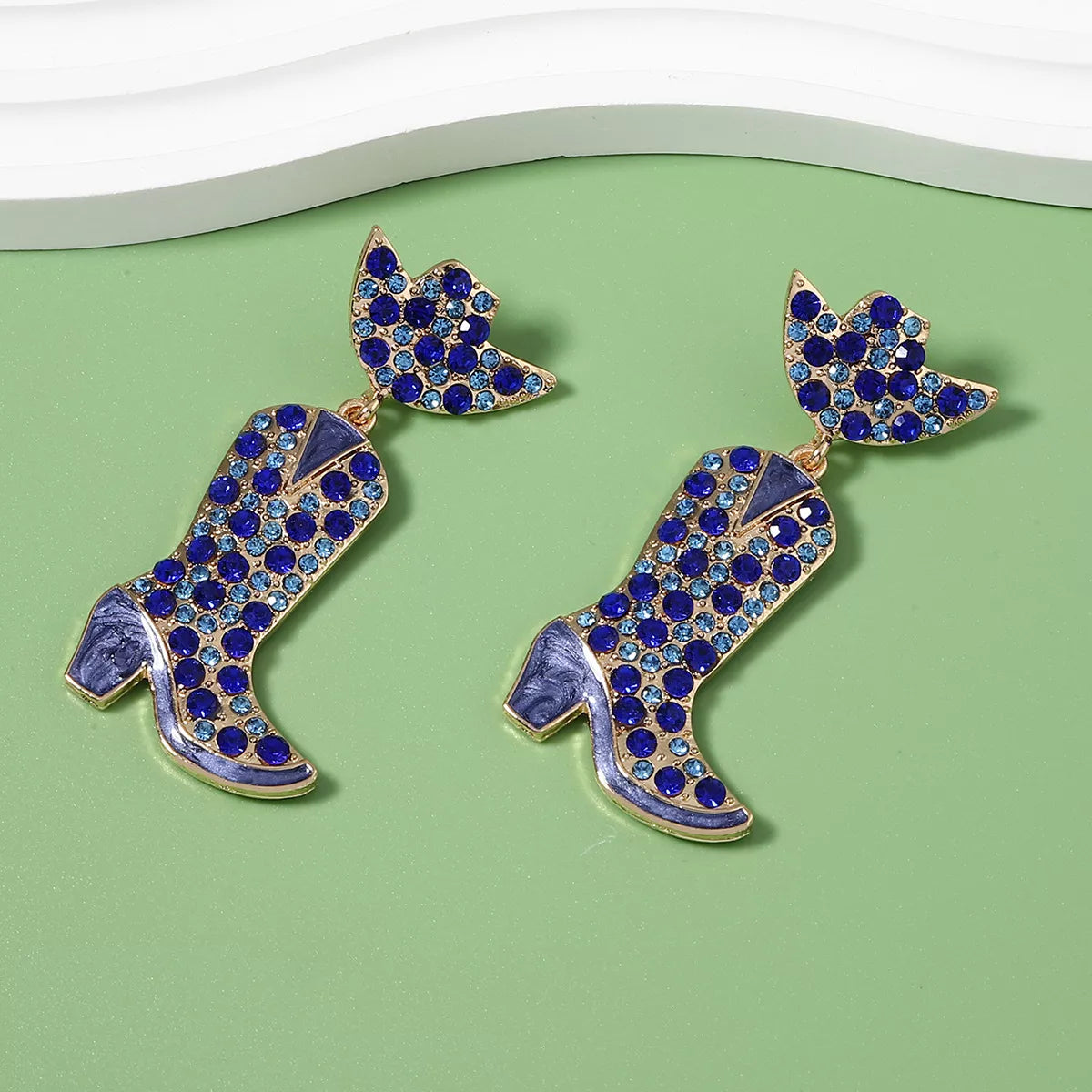 Rhinestone Cowboy Boot Dangle Earrings - alternate earring view