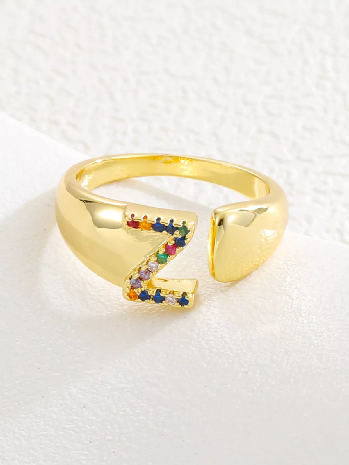 18K Gold-Plated Zircon Letter Ring - alternate ring view