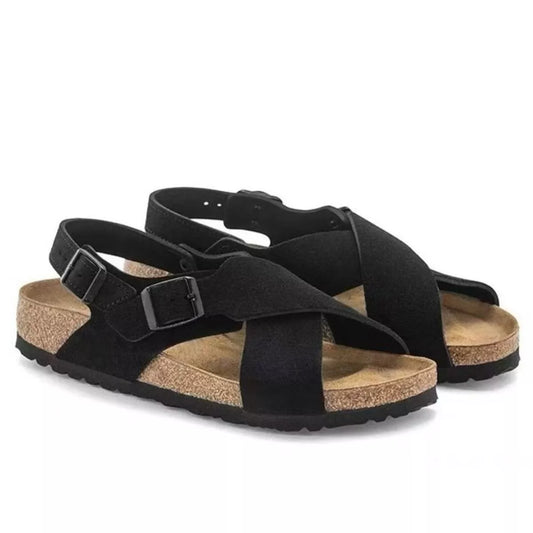 Open-Toe Flats Sandals in Black - women's flat sandals