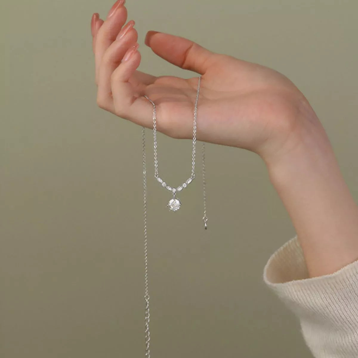 Sterling Silver Zircon Pendant Necklace - alternate necklace view