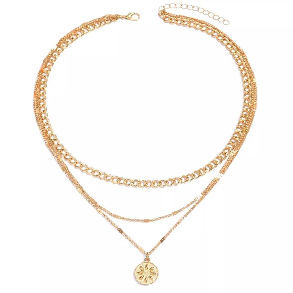 18K Gold-Plated Three Layered Pendant Necklace - alternate necklace view