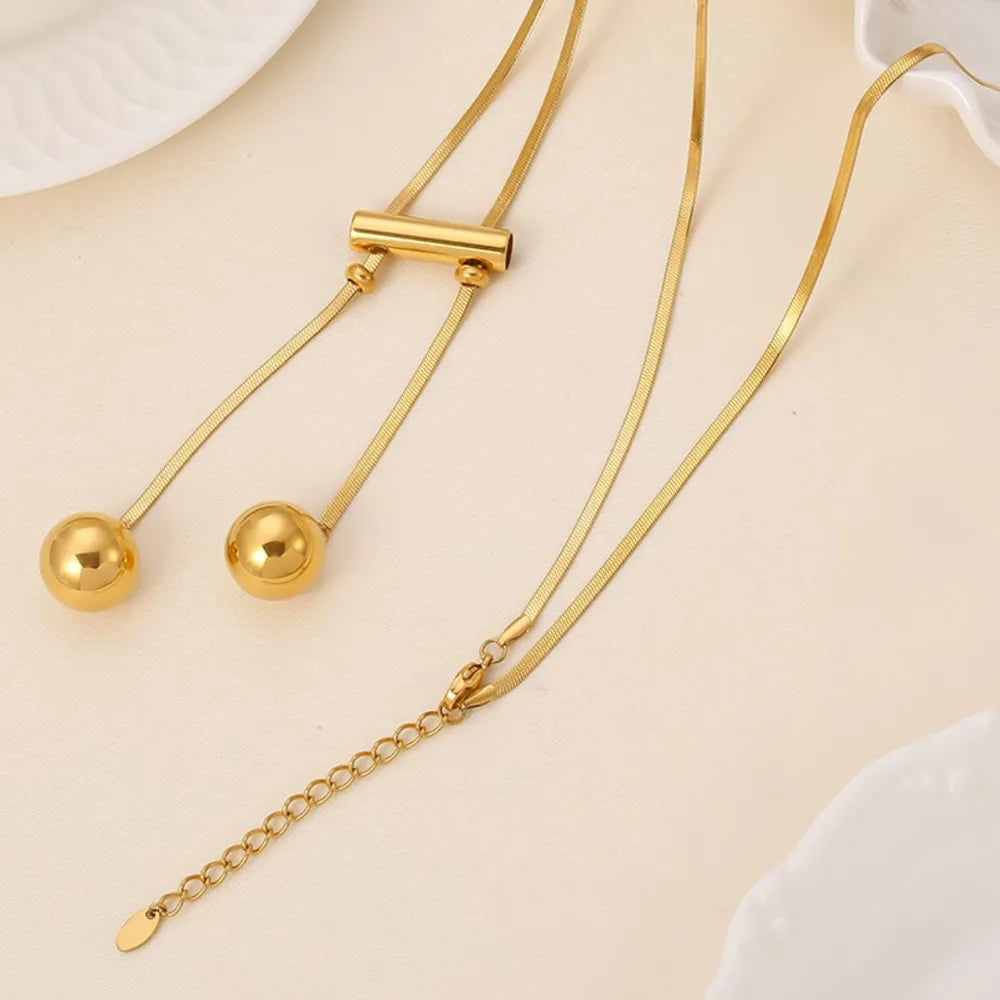 18K Gold-Plated Titanium Steel Hollow Bead Necklace - alternate necklace view