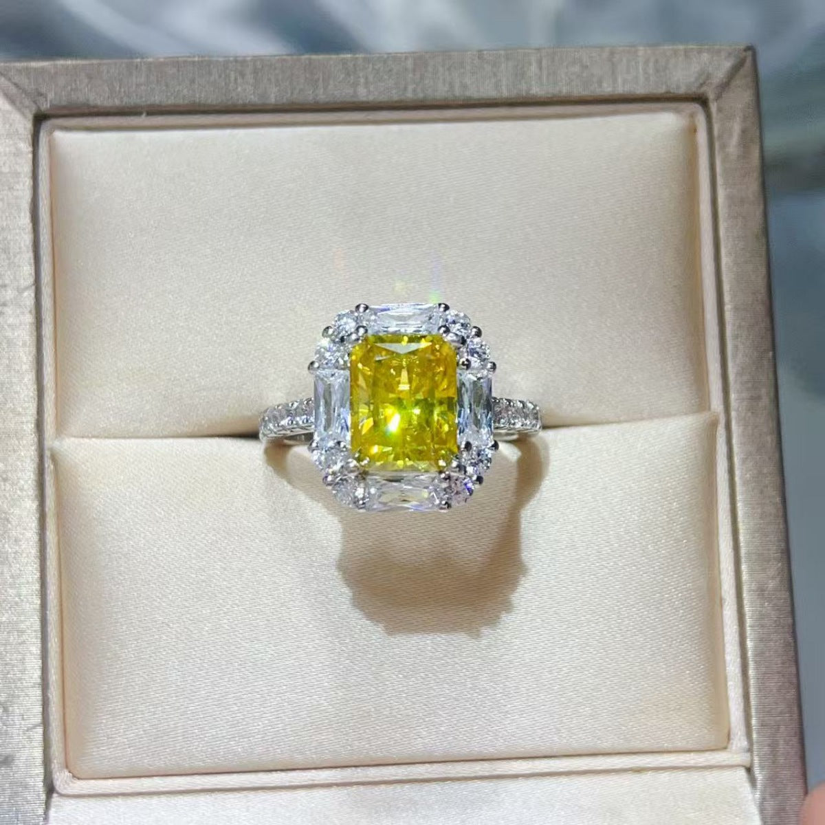 3 Carat Moissanite Sterling Silver Ring in Light Yellow - women's ring