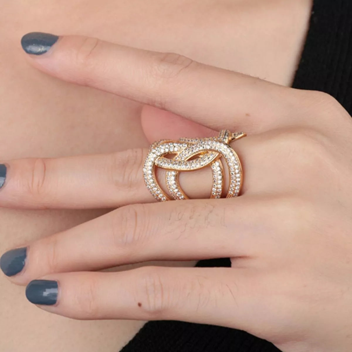 18K Gold-Plated Zircon Interwoven Ring in Gold - women's ring