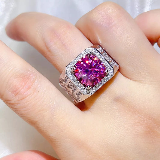 5 Carat Sterling Silver Moissanite Ring in Hot Pink - women's ring