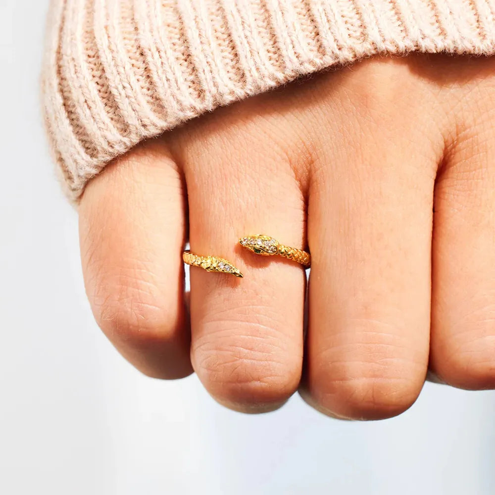 Snake Shape 18K Gold-Plated Bypass Ring - alternate ring view