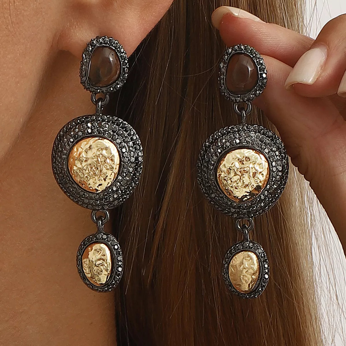 Vintage-Inspired Dangle Earrings with Gold Accents - alternate earring view