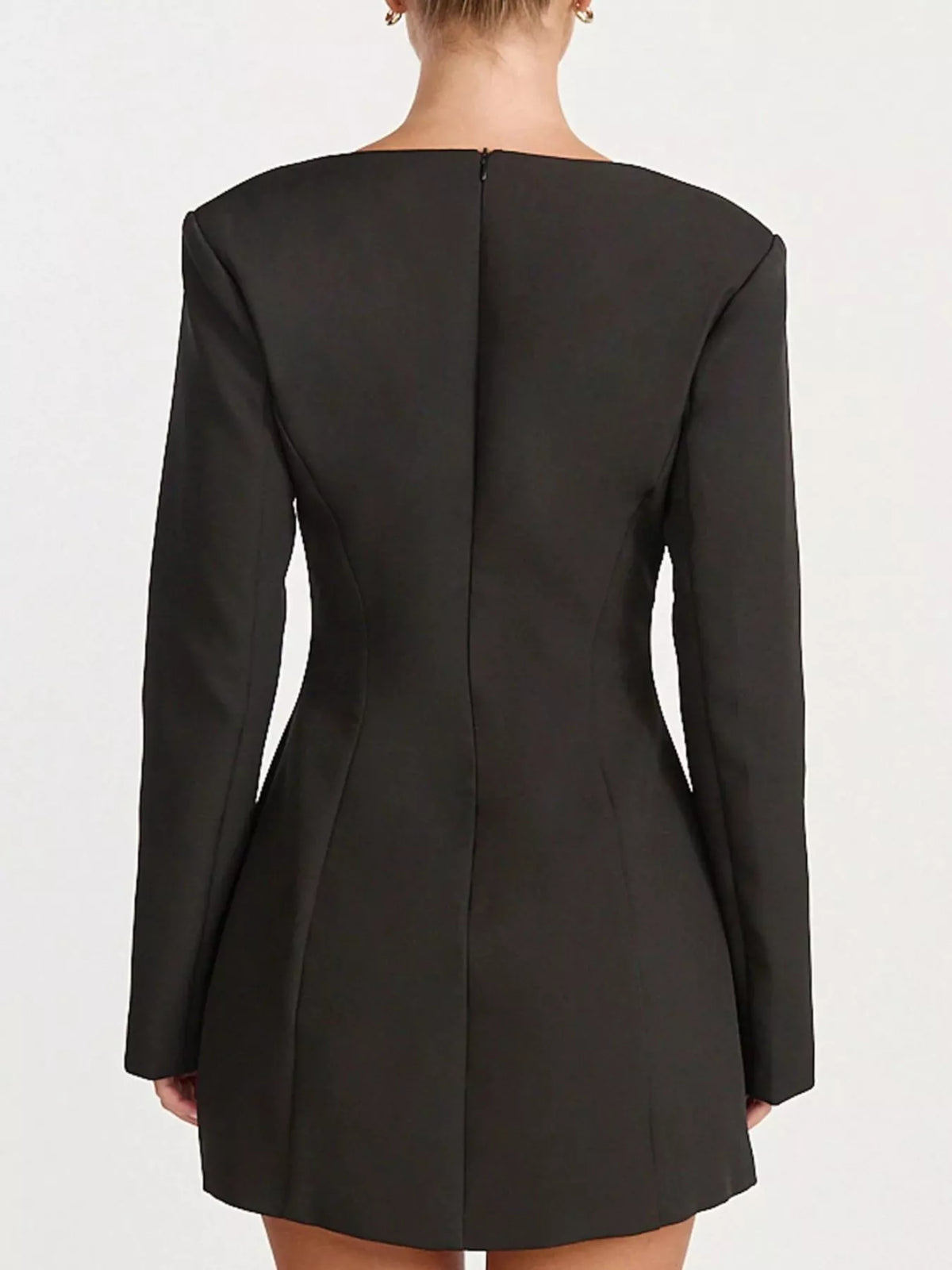 Deep V-Neck Button-Down Blazer Dress in Black - Blossom's