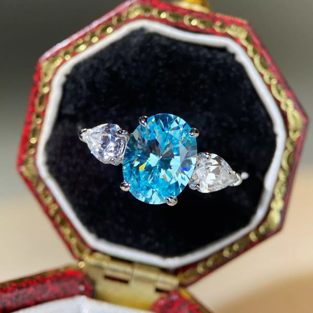Sterling Silver Zircon Oval Ring in Pastel Blue - women's ring