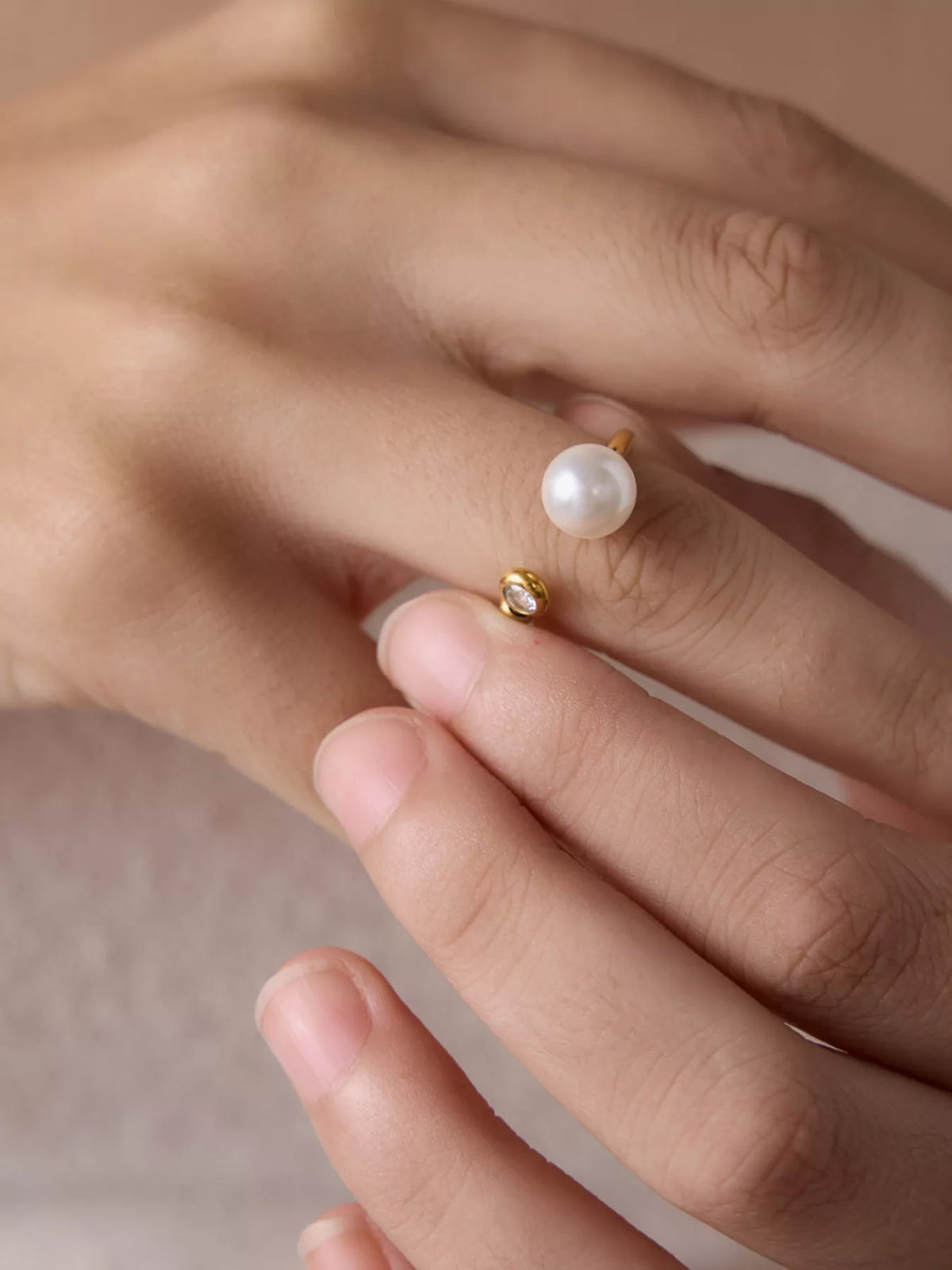 18K Gold-Plated Pearl Open Ring in Gold - women's open ring