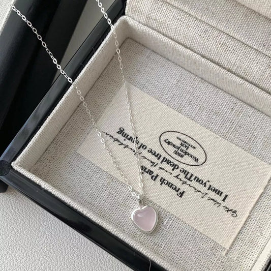 Sterling Silver Heart Pendant Necklace in Blush Pink - women's pendant necklace