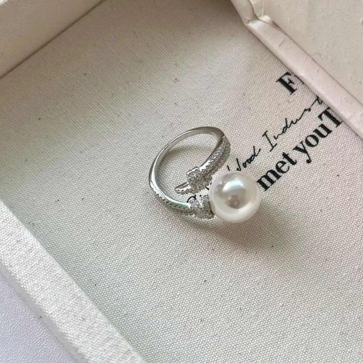 Pearl Zircon Bypass Ring - alternate ring view