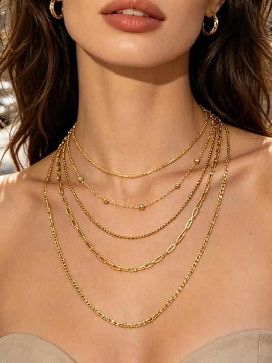 18K Gold-Plated Five Layered Necklace - alternate necklace view