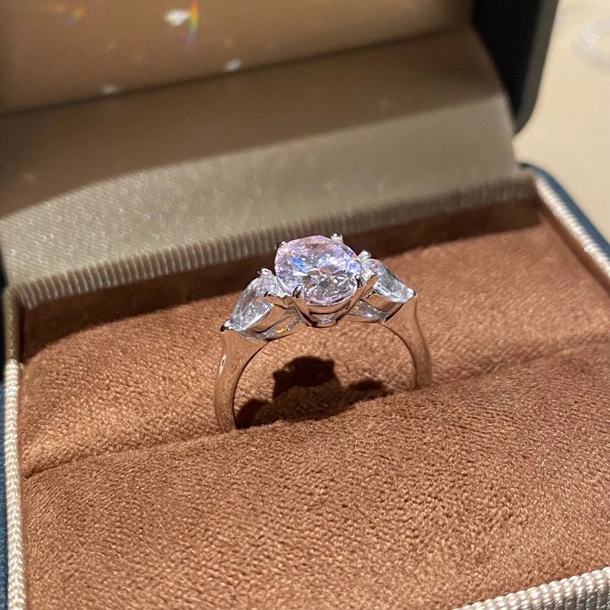 Sterling Silver Oval Cut Diamond Ring in Blush Pink - women's ring