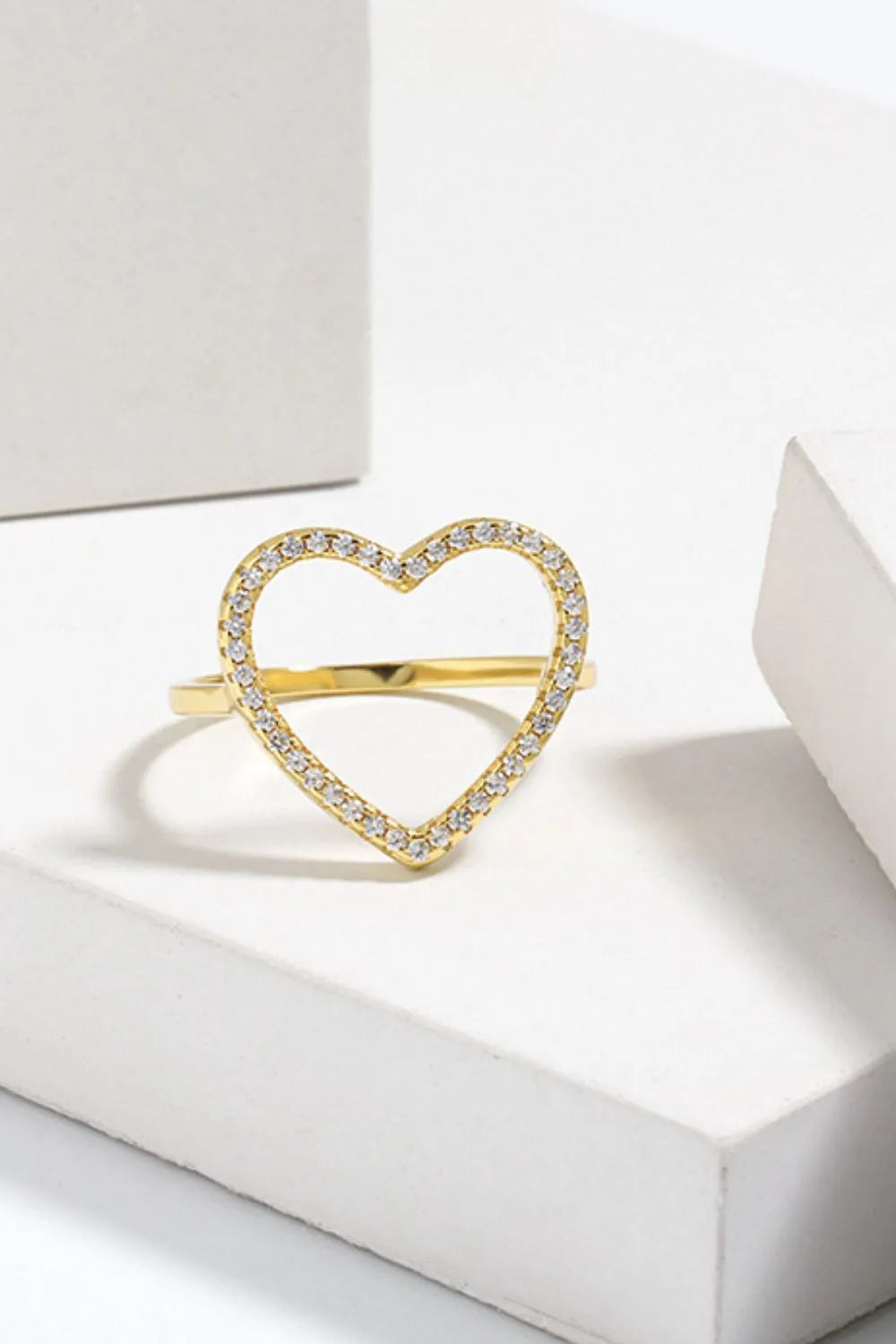 Sterling Silver Inlaid Zircon Heart Ring in Silver - women's ring