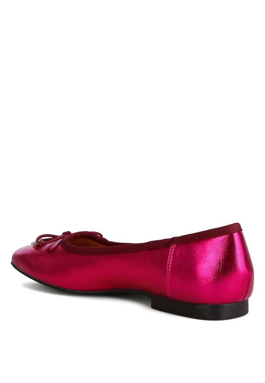 Metallic Pleather Bow Ballerinas