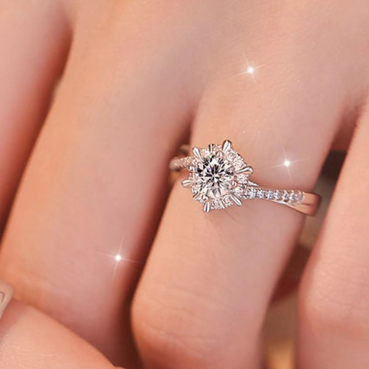 2 Piece Moissanite Sterling Silver Ring in Silver - women's ring