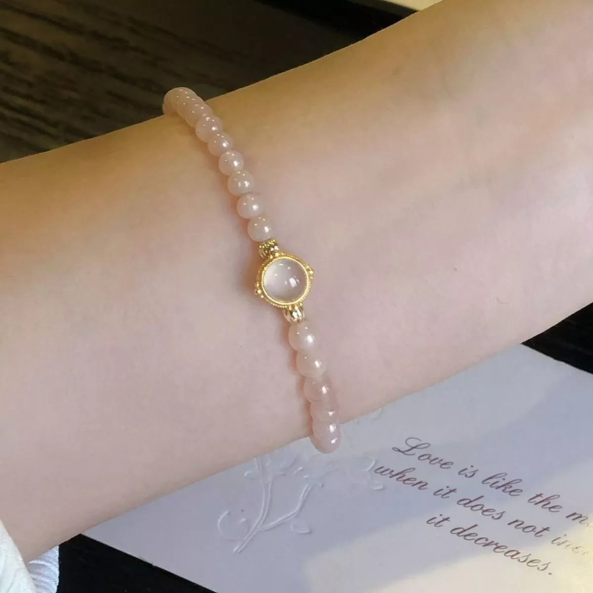 18K Gold-Plated Moonstone Bead Bracelet in Blush Pink - women's beaded bracelet